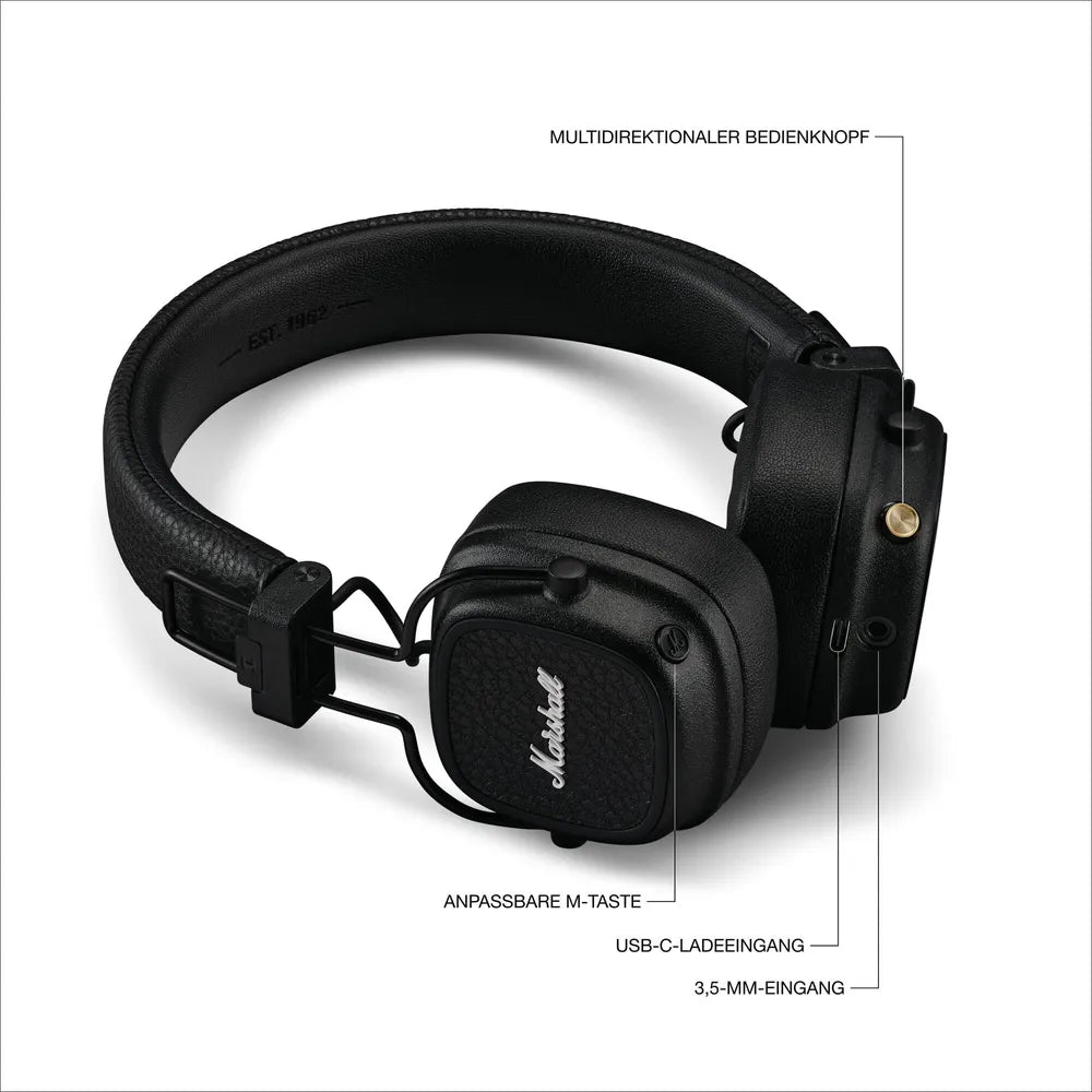 Marshall Major V On-Ear-Headphones Bluetooth black