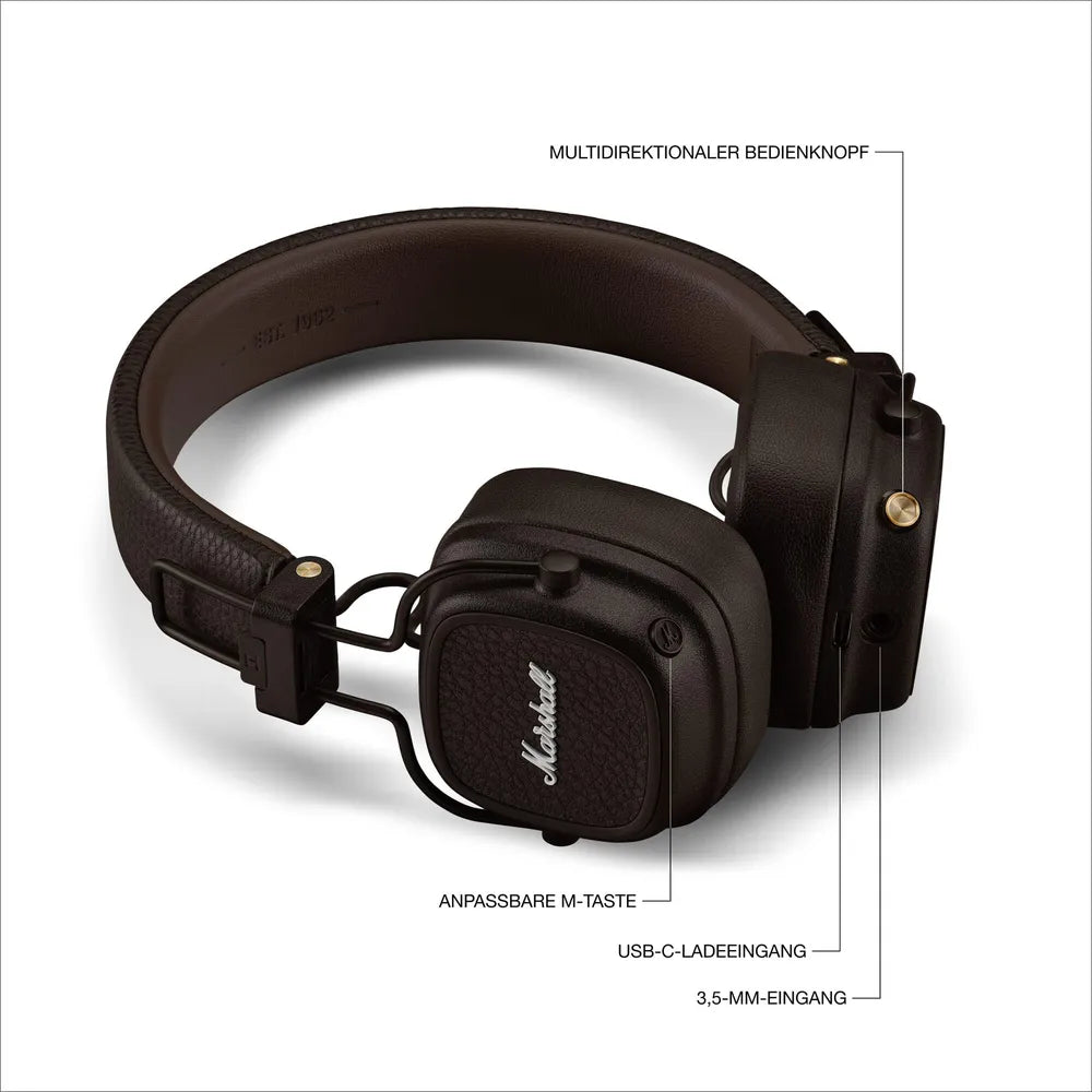 Marshall Major V On-Ear-Headphones Bluetooth braun