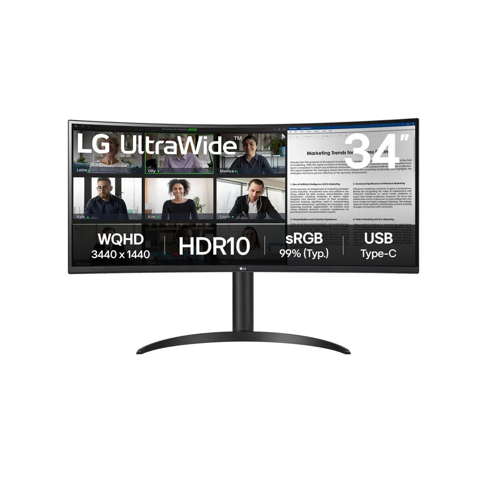 LG UltraWide 34WR55QK-B 34 inch UWQHD Curved VA LED 21:9 100 Hz Office Monitor