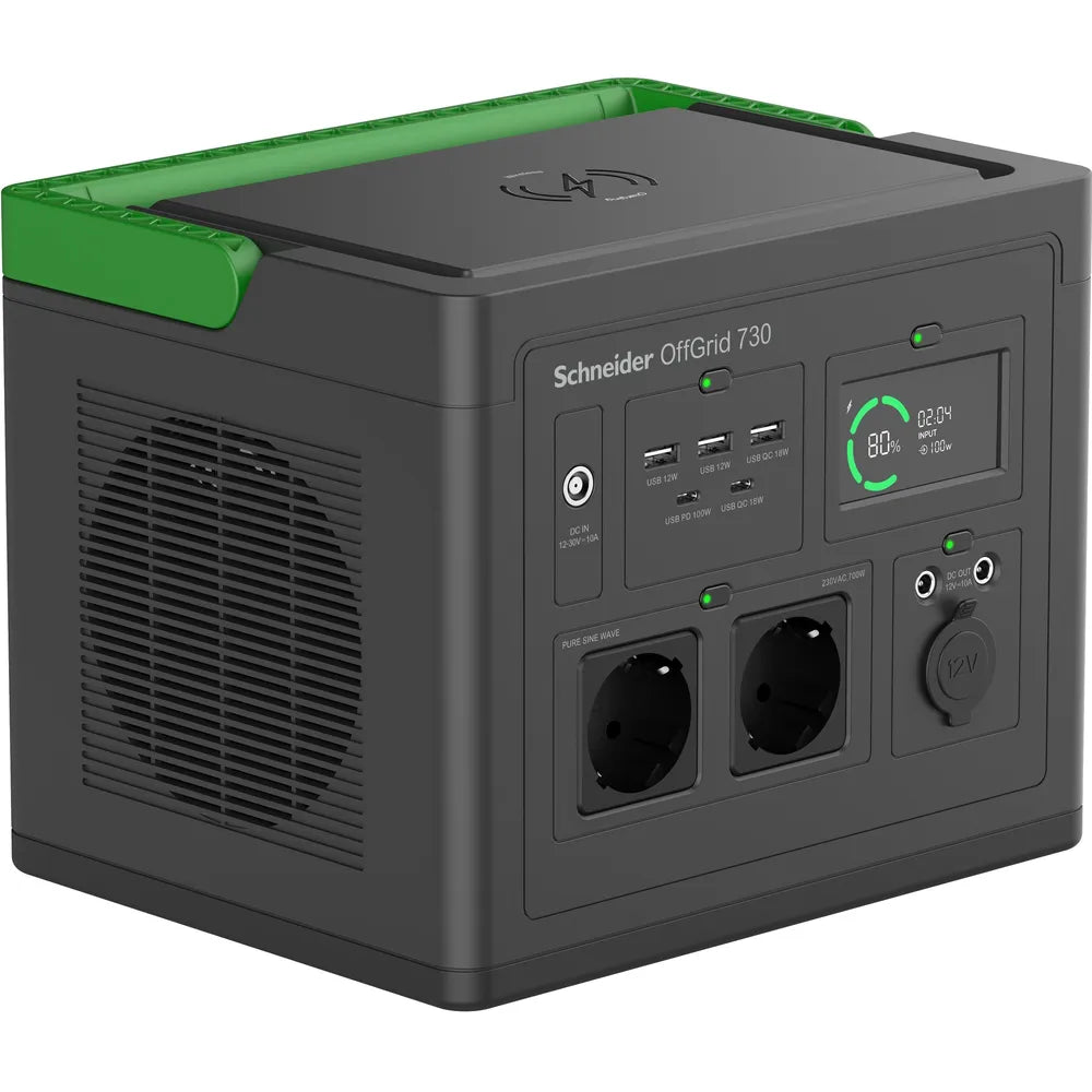 Schneider Electric OffGrid 700 Portable Power Station - 700-1400W Nennleistung, 738Wh, 2x AC, 3x USB-A, 2x USB-C, 6,35kg