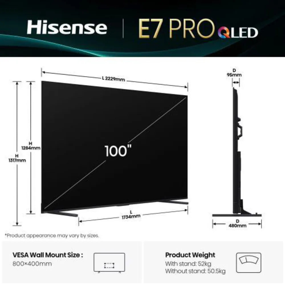 Hisense 100E7Q PRO 254cm 100" 4K QLED Smart TV TV