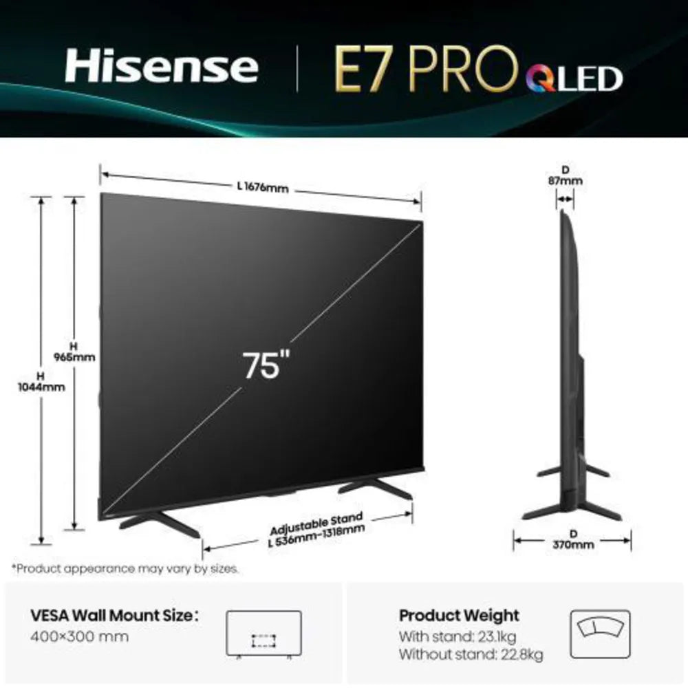 Hisense 75E77Q PRO 189cm 75" 4K QLED Smart TV TV