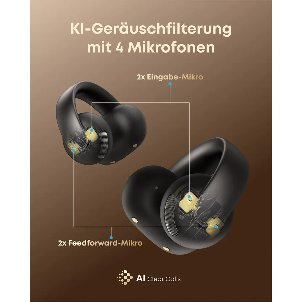 soandcore AeroClip Open-Ear Clip-On Earbuds True Wireless Bluetooth-Headphones black