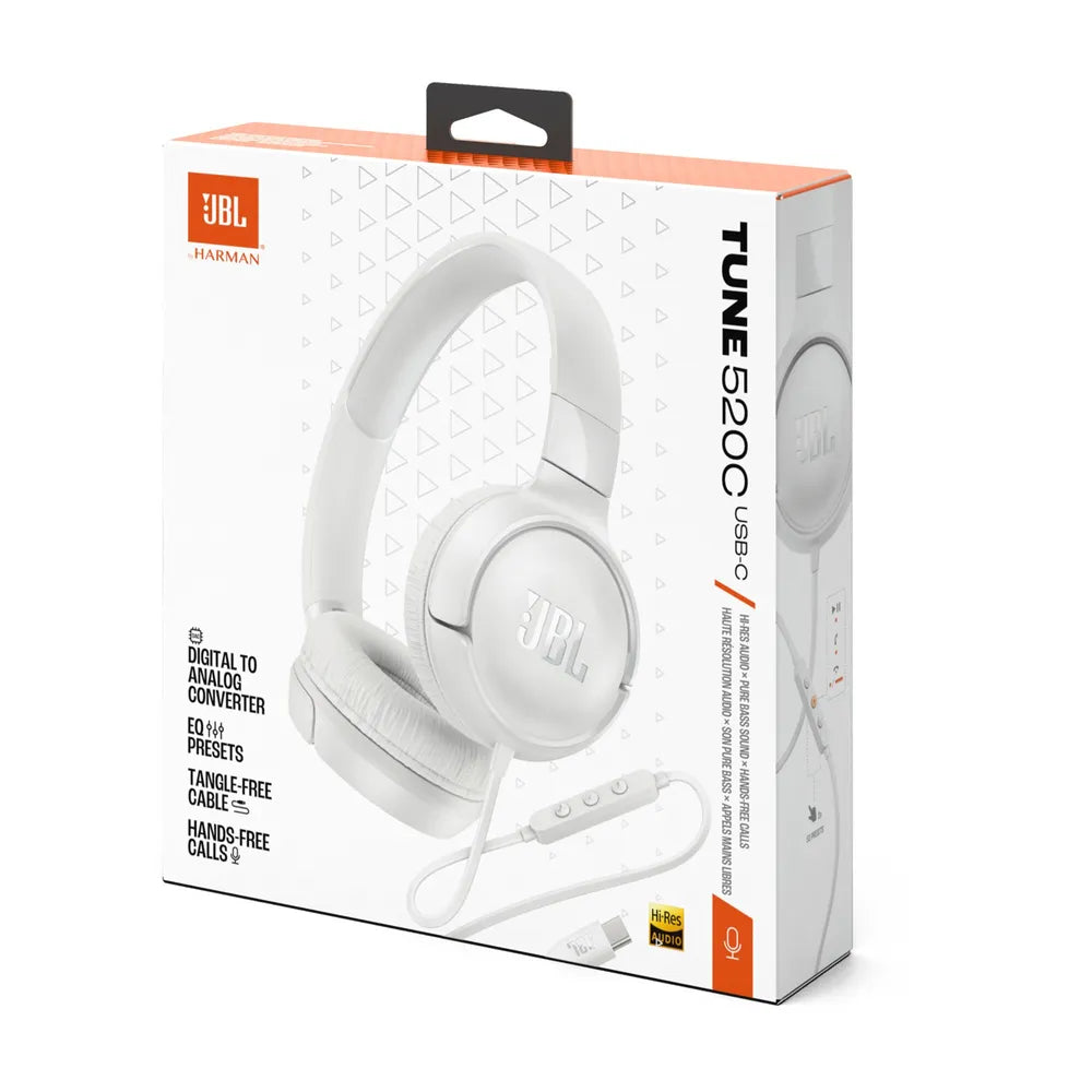 JBL TUNE 520C USB-C kabelgebandener On-Ear-Headphones Microphone white