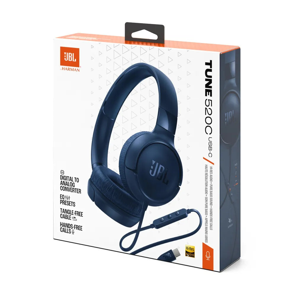JBL TUNE 520C USB-C kabelgebandener On-Ear-Headphones Microphone blue