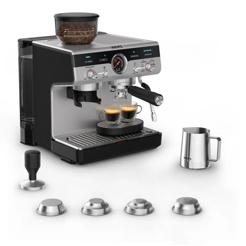 Krups XP801T Precision Siebträgermaschine 1550 Watt Black Stainless Steel