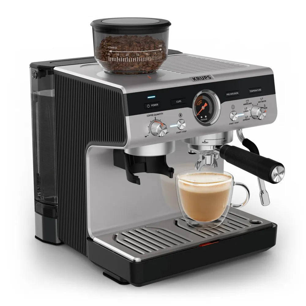 Krups XP801T Precision Siebträgermaschine 1550 Watt Black Stainless Steel