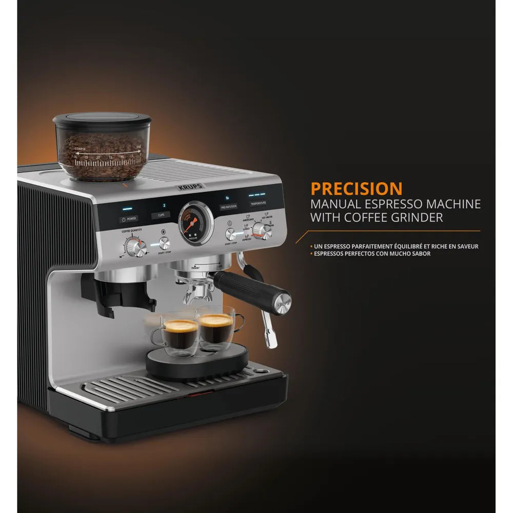 Krups XP801T Precision Siebträgermaschine 1550 Watt Black Stainless Steel