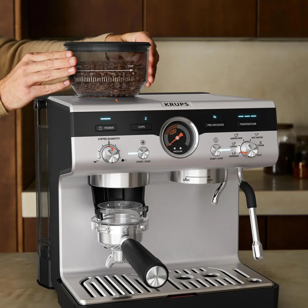 Krups XP801T Precision Siebträgermaschine 1550 Watt Black Stainless Steel