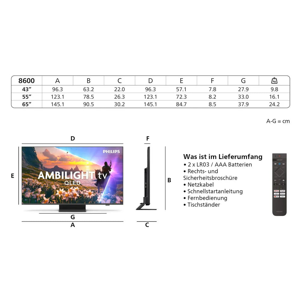 Philips 43PUS8600/12 108cm 43" 4K QLED Ambilight TV 120Hz