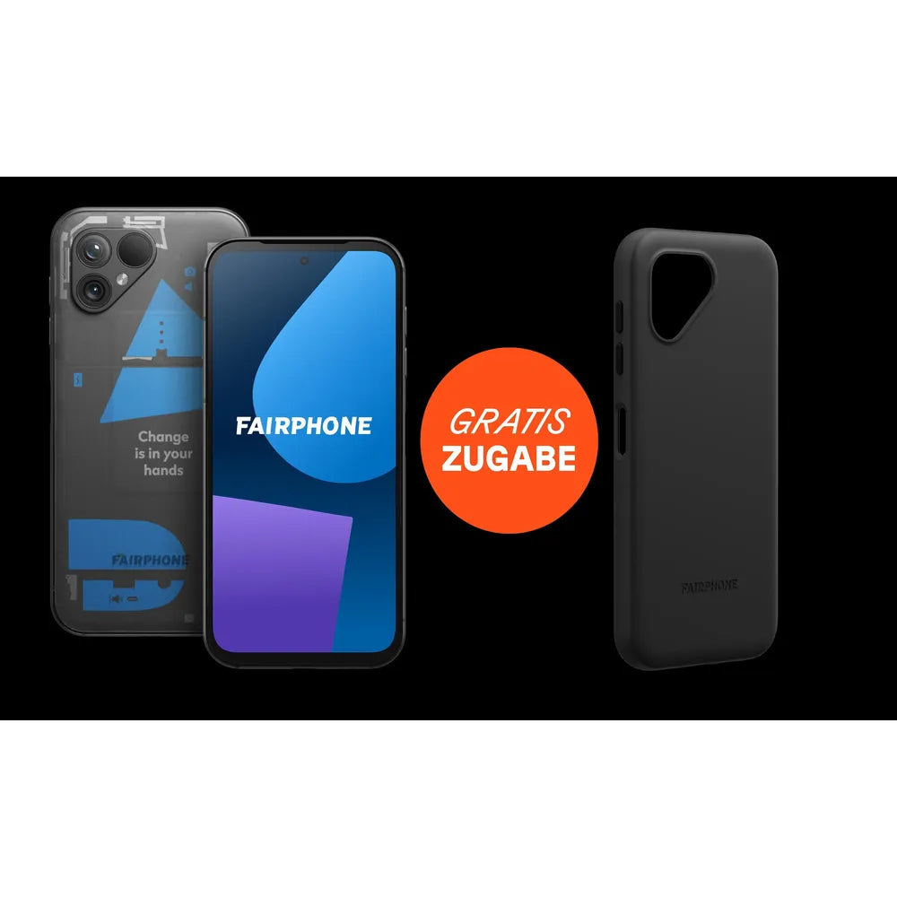 Fairphone 5 5G Dual-SIM 8GB/256GB transparent Android 14.0 Smartphone + Predective Soft Case matt black