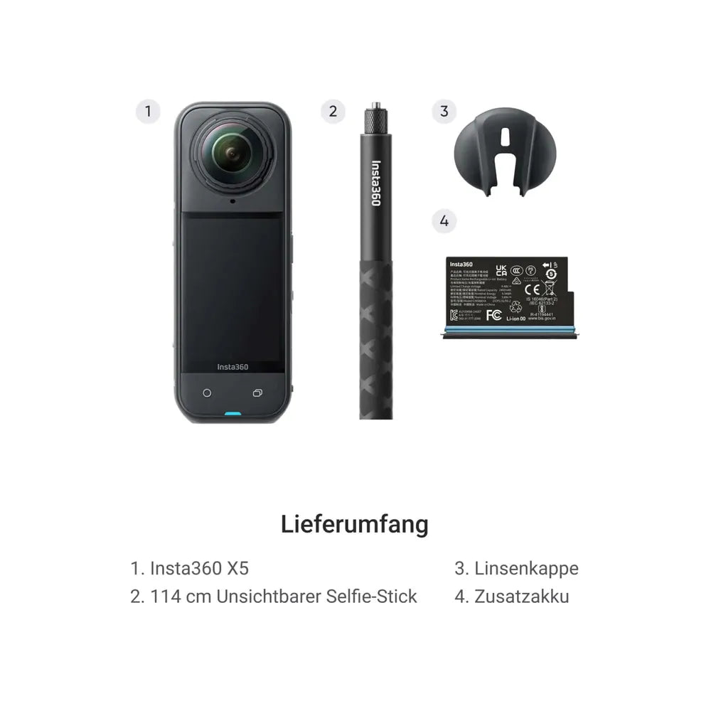 Insta360 X5 360-Degree-Action-Camera Starter Bandle, COD 7411-12V