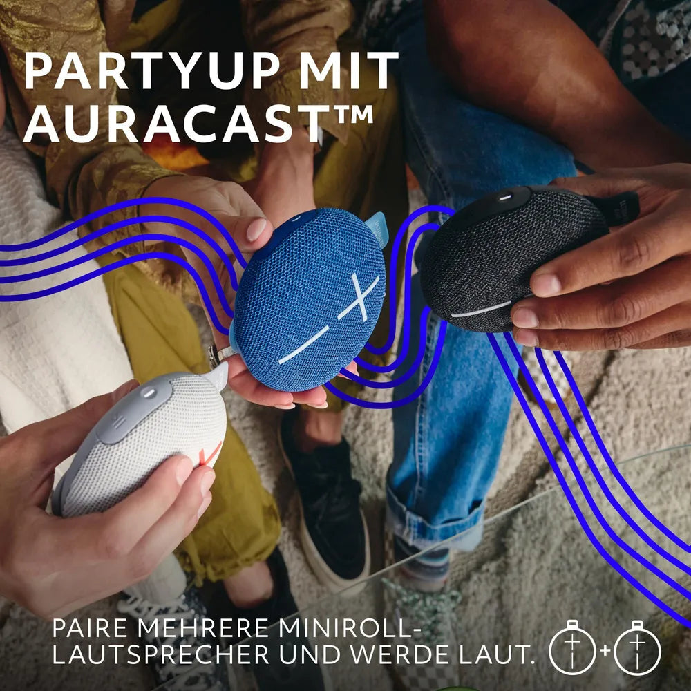 Ultimate Ears MINIROLL Blue, Mini Bluetooth Speaker (A2DP), PartyUp Function, IP67- certified
