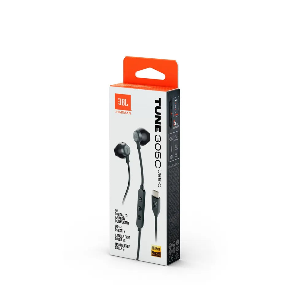 JBL Tune 305C, In-Ear Wired USB-C Headphone High Resolution, black
