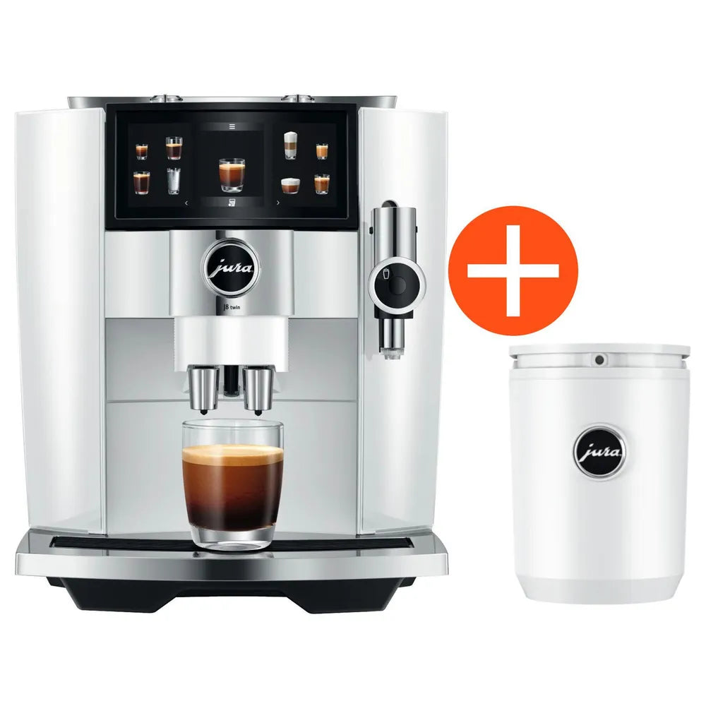 JURA J8 twin Diamond White Automatic Coffee Machine incl.. Gratis 0,6 Liter Cool Control 24237 (EA) White Milchkühler