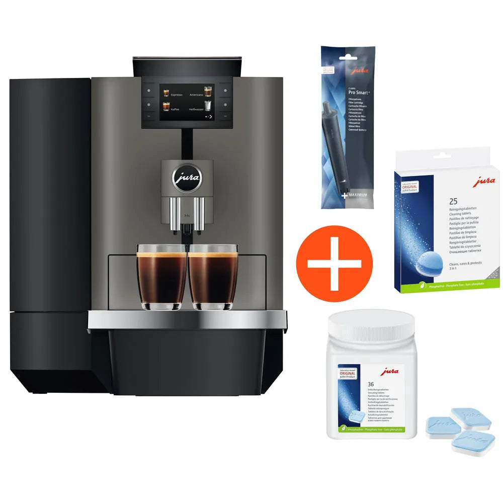 JURA Gastro X4c Dark Inox Professional Automatic Coffee Machine Festwasseranschluß Bandle incl.. Wartungspack
