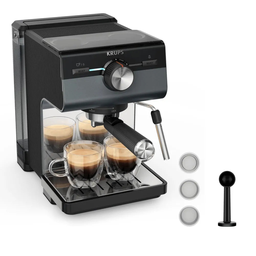Krups XP384G Authentic+ Siebträgermaschine 1460 Watt Bullet Grey